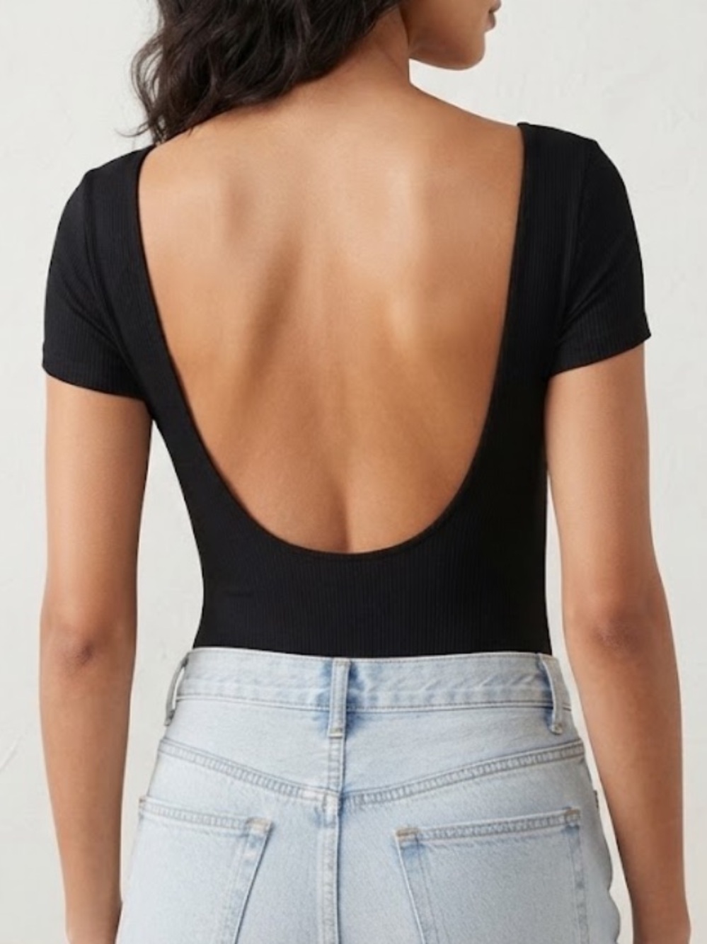 LE LIS Black Ribbed Low Scoop Back Bodysuit Large NWOT